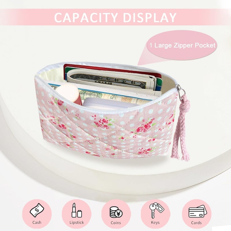 Modacarry Store Cotton Quilted Floral Coin Purse Digital Camera Pouch with Cute Prints Zipper for Women Girls (PINK ROSE) - Image 2